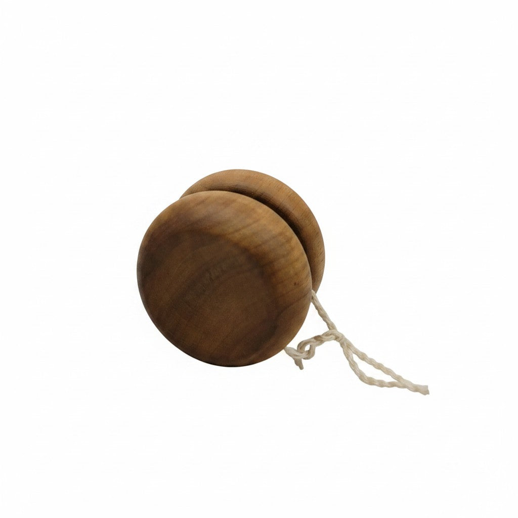 The Hocking Hills Store handmade wooden yo-yo with a natural wood finish and white string.